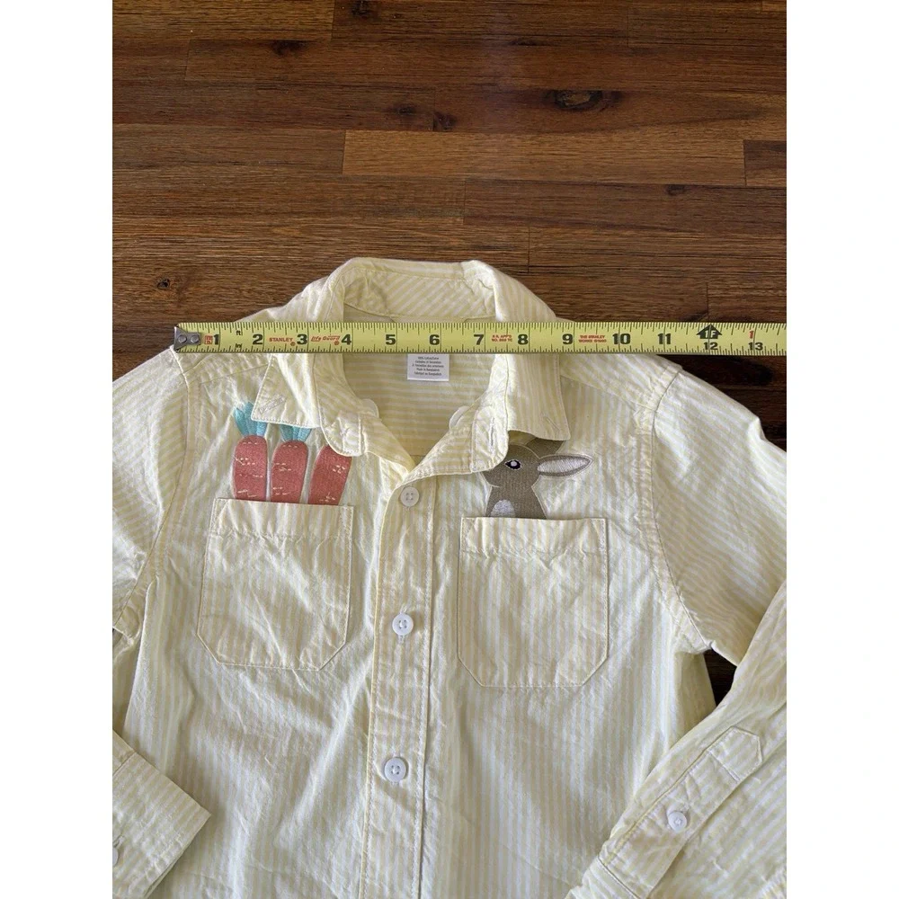 Gymboree Boys Shirt Size 6 Yellow Striped Embroidered Bunny Carrot Button Up